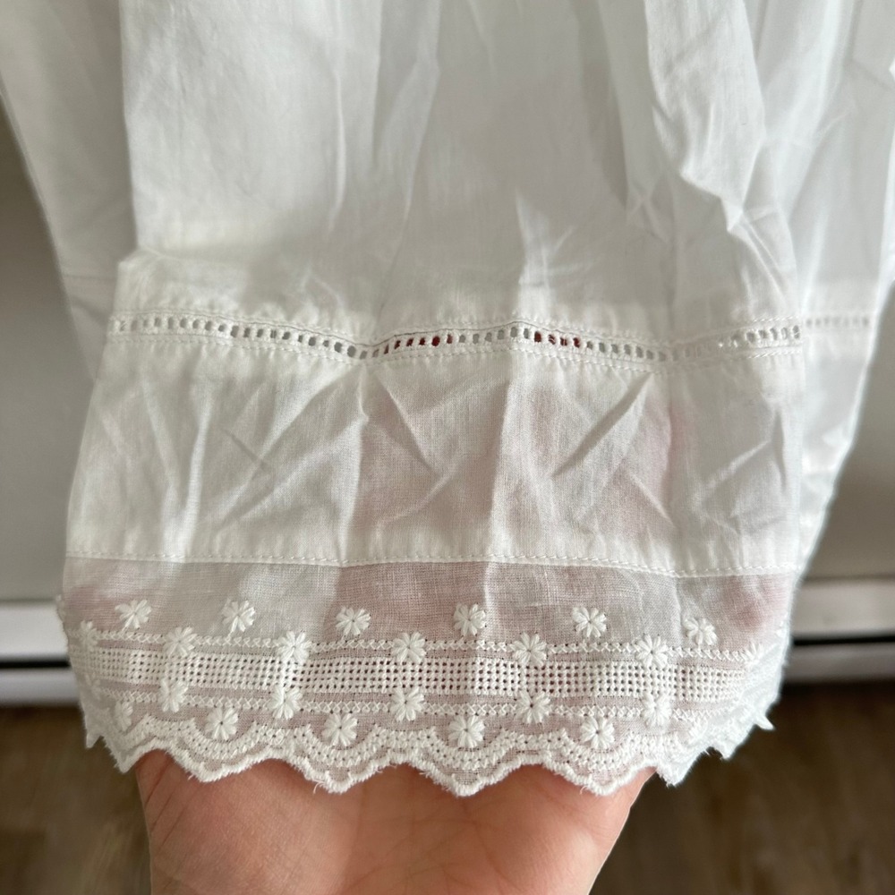 Simple Retro Fiona V Neck White Cotton Eyelet Lace Sailor Collar Midi Dress NWT - Picture 7 of 13